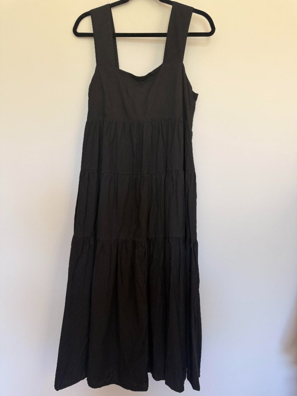 EE:Some Square Neck Tiered Maxi Dress Cotton Cottagecore Boho Black - Large